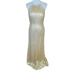 Bill Levkoff Champagne Gold Sequin Gown Size 8